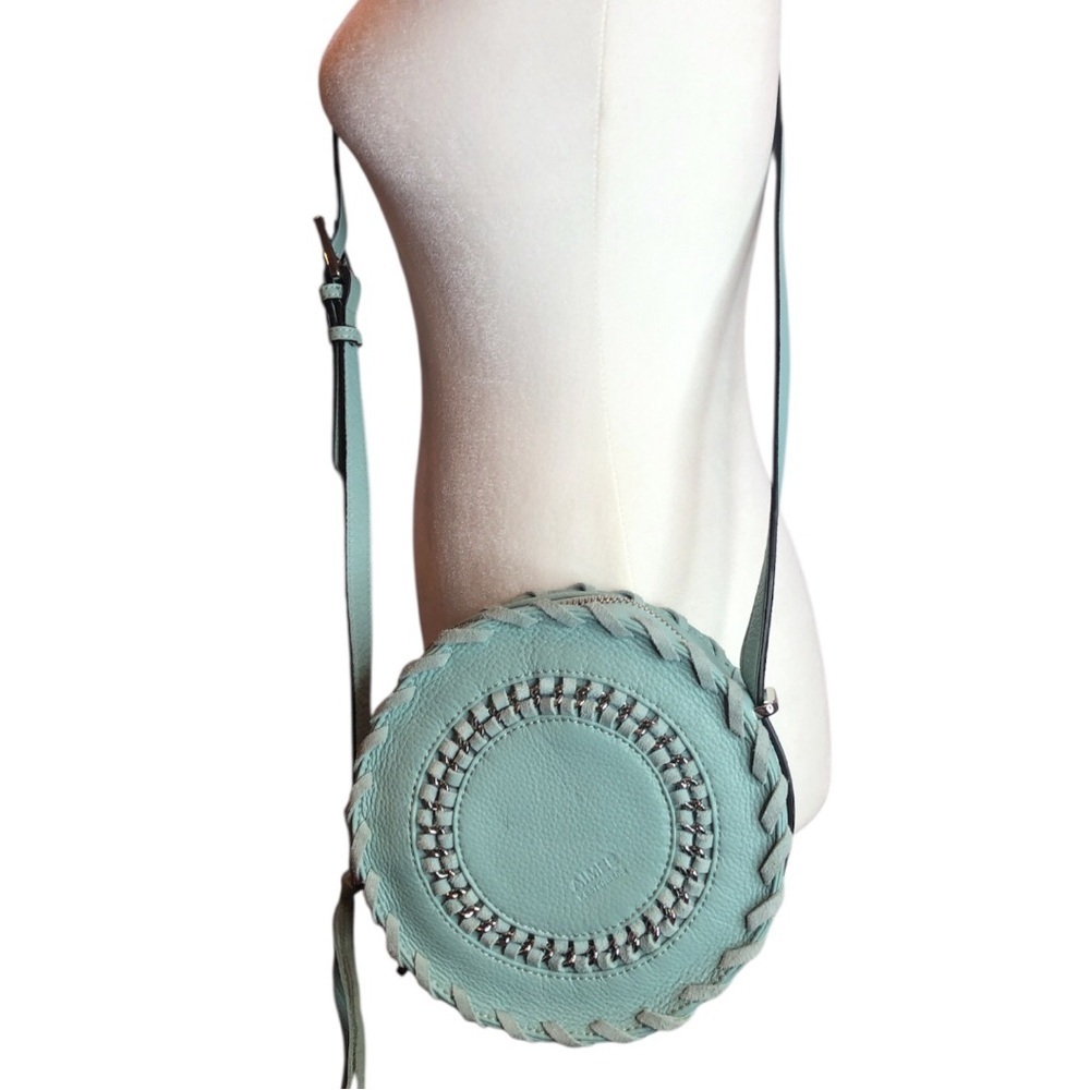 Aimee Kestenberg Light Blue Round Crossbody Canteen Bag Silvertone accents
NWOT